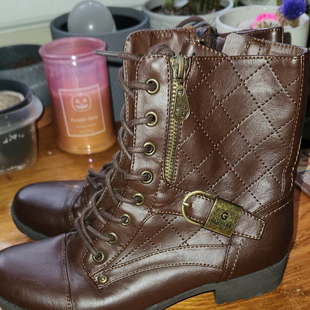 G by Guess Quilted Brown Combat Boots